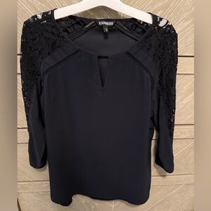 Express Elegant Black Lace Sleeve Blouse